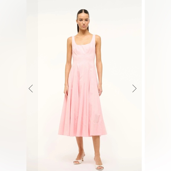 STAUD WELLS DRESS PEARL PINK Midi Dress 8 - Picture 2 of 8